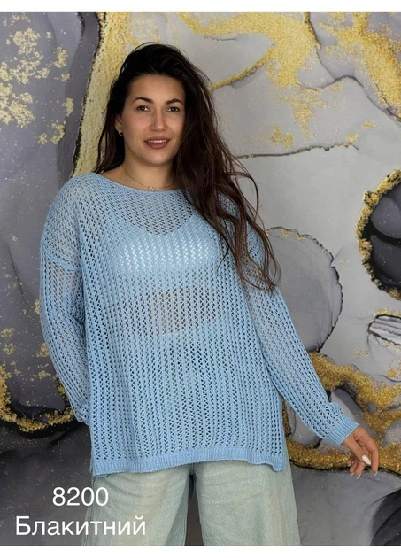 Жіноча кофта-сіточка в'язана блакитна One Size - Фото 1 Жіноча кофта-сіточка в'язана блакитна One Size - зображення 1