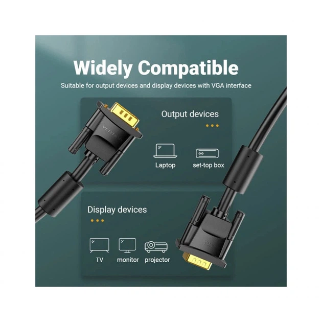 Кабель мультимедийный VGA M to VGA M 5.0m black Vention (DAEBJ) (344234) - Фото 6 Кабель мультимедийный VGA M to VGA M 5.0m black Vention (DAEBJ) (344234) - изображение 6