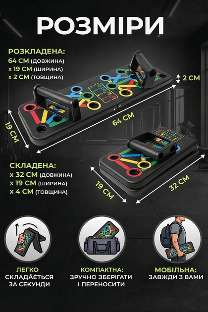 Складана дошка для віджимань Erston Push Up Board 14 в 1 – фітнес платформа для тренування грудей, плечей, спини та трицепсів - изображение 2