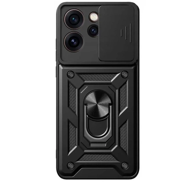 Чехол Primo Shockproof для Oppo Reno 14F 5G - противоударный, с подставкой и шторкой для камеры - Black - Фото 1 Чехол Primo Shockproof для Oppo Reno 14F 5G - противоударный, с подставкой и шторкой для камеры - Black - изображение 1