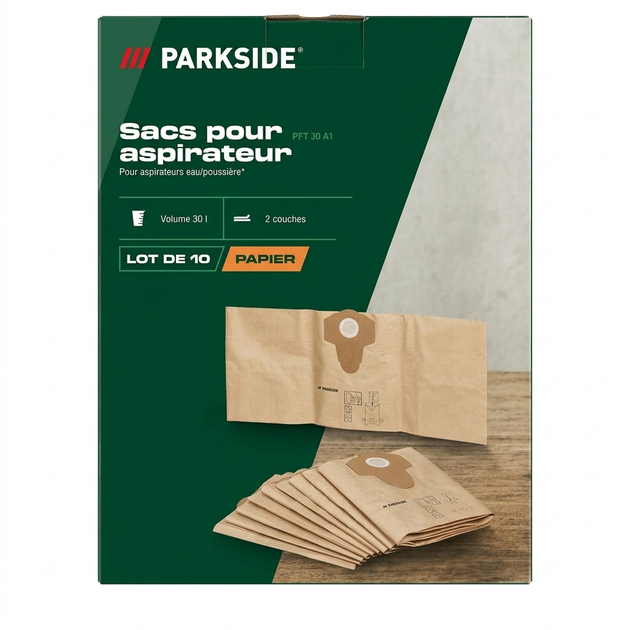 Мешки для пылесоса PARKSIDE PFT 30 A1 30 л (10 шт) бумажные 2-х слойные для строительных пылесосов - изображение 2