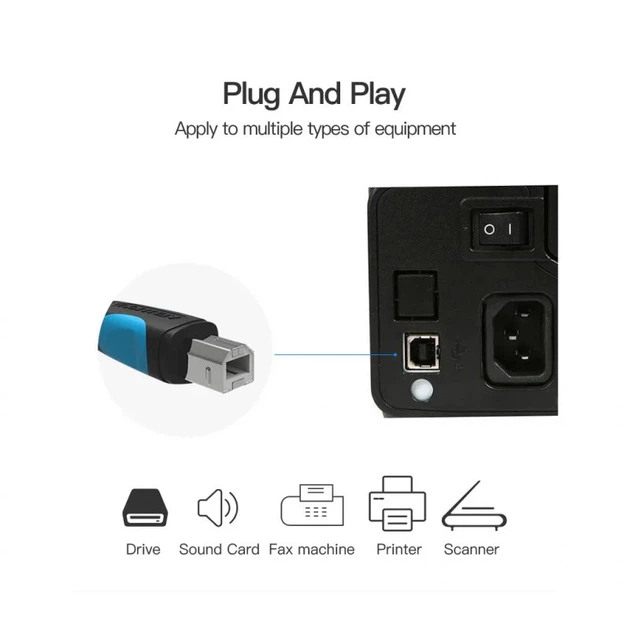 Кабель для принтера USB 2.0 AM/BM 1.0m black Vention (VAS-A16-B100) (344277) - изображение 7