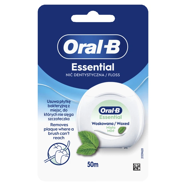 Зубна нитка Oral-B Essential Floss Mint 50 м вощена м’ятна для очищення міжзубних проміжків - Фото 3 Зубна нитка Oral-B Essential Floss Mint 50 м вощена м’ятна для очищення міжзубних проміжків - зображення 3