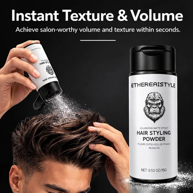 Пудра для укладки волос Etherestyle Hair Styling Powder, матовая пудра для объема волос, текстурирующая пудра для мужчин, средство для стайлинга волос, прикорневой объем и фиксация (129033970) - изображение 4