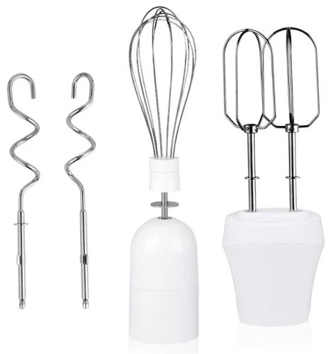 Блендер Liberton LHB-0302 White, 600W, занурювальний, плавне регулювання швидкості, аксесуари: вінчик для збивання, мірний стакан (600мл), чаша подрібнювача (400мл), насадка-міксер із двома вінчиками, гаки для замішування тіста - изображение 3