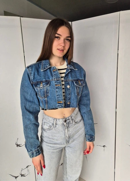 Укороченная джинсовая женская куртка Denim Co 16401 Синяя XS (на укр 40-42) - изображение 7