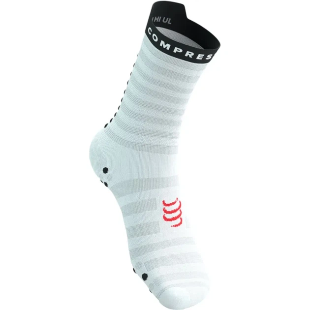 Носки для бега с усиленным носком Compressport Pro Racing Socks V4.0 Ultralight Run High White/fluo red/black S (100077552) - изображение 2