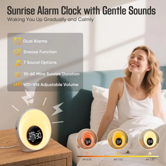 Світловий будильник-нічник AUYLE BL20 Sunrise з білим шумом White - зображення 4