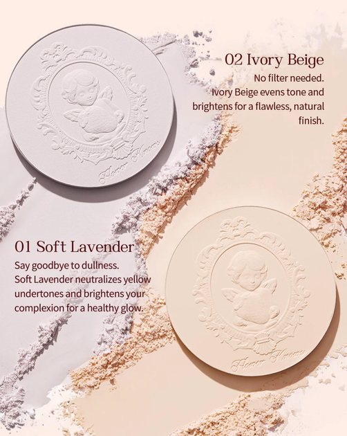 Прессованная пудра Flower Knows Strawberry Cupid Pressed Powder матовая фиксация 9.5 g - 01 Soft Lavender - изображение 6