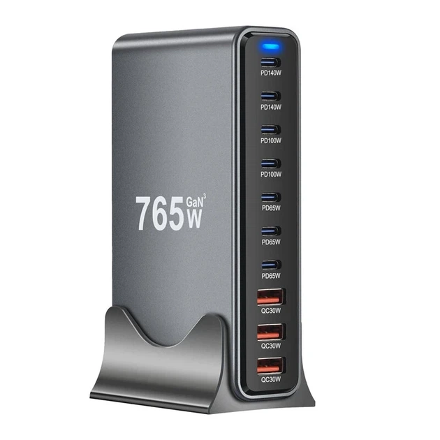 Зарядний пристрій Bakeey YMX-765W 765W, 10 портів USB (3 USB-A + 7 USB-C), швидка зарядка PD/QC, настільна зарядна станція, - Фото 4 Зарядний пристрій Bakeey YMX-765W 765W, 10 портів USB (3 USB-A + 7 USB-C), швидка зарядка PD/QC, настільна зарядна станція, - зображення 4
