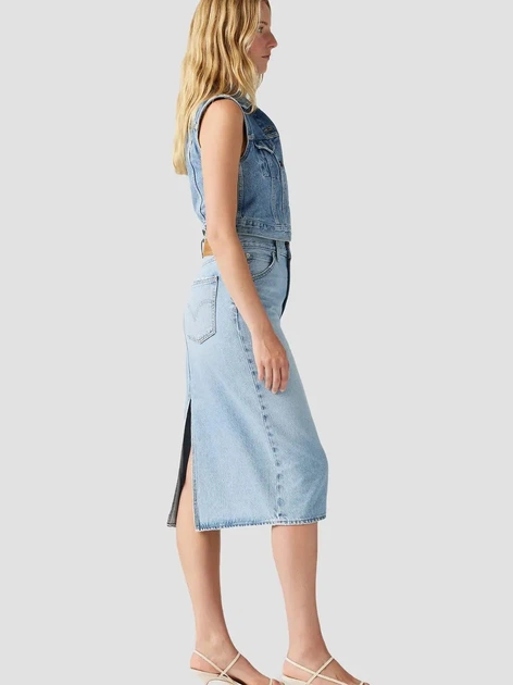 Spódnica damska jeansowa midi z wysokim stanem Levi`s Hr Back Slit Skirt 001VH-0001 28 Błękitna (5401157932285) - obraz 5