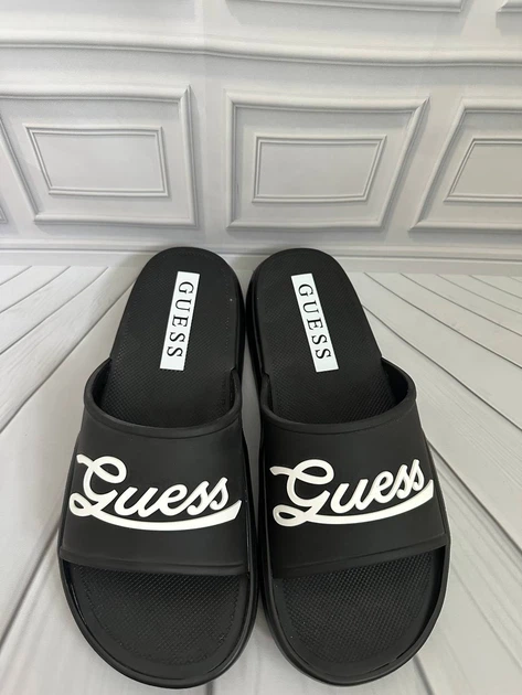Чоловічі шльопанці слайди Guess чорні з білим лого розмір 43 - Фото 3 Чоловічі шльопанці слайди Guess чорні з білим лого розмір 43 - изображение 3