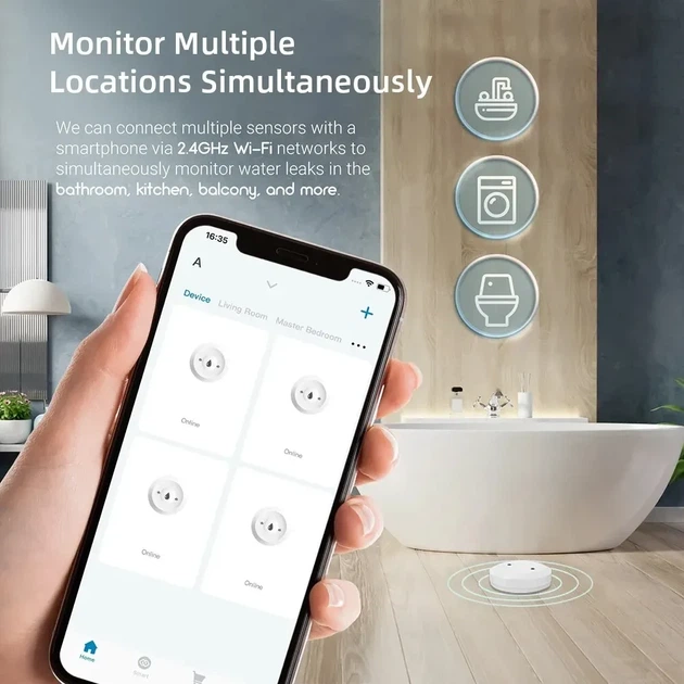 Датчик утечки воды ZigBee Детектор затопления Tuya - Фото 7 Датчик утечки воды ZigBee Детектор затопления Tuya - изображение 7