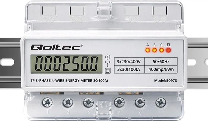 Miernik zużycia energii elektrycznej Qoltec trójfazowy 400 V 100 A LED na szynę DIN (5901878509785) - obraz 7