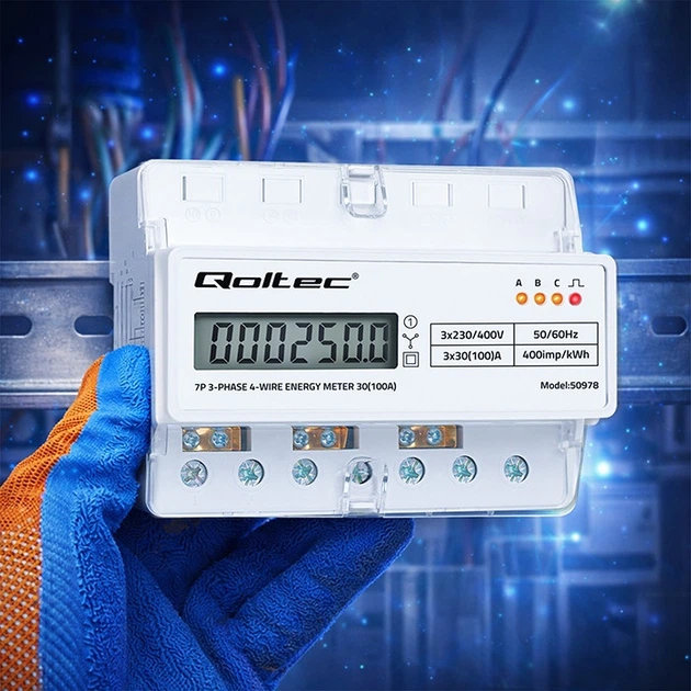 Miernik zużycia energii elektrycznej Qoltec trójfazowy 400 V 100 A LED na szynę DIN (5901878509785) - obraz 14