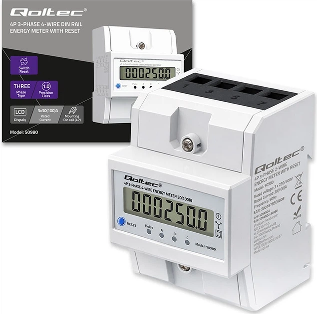 Лічильник електроенергії Qoltec трифазний зі скиданням 400 В 100 А LED для DIN-рейки (5901878509808) - зображення 17