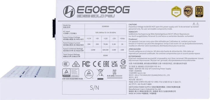 Блок живлення Lian Li Edge Gold 850W White, EU Cord (G9P.EG0850G.W000.EU) - зображення 2