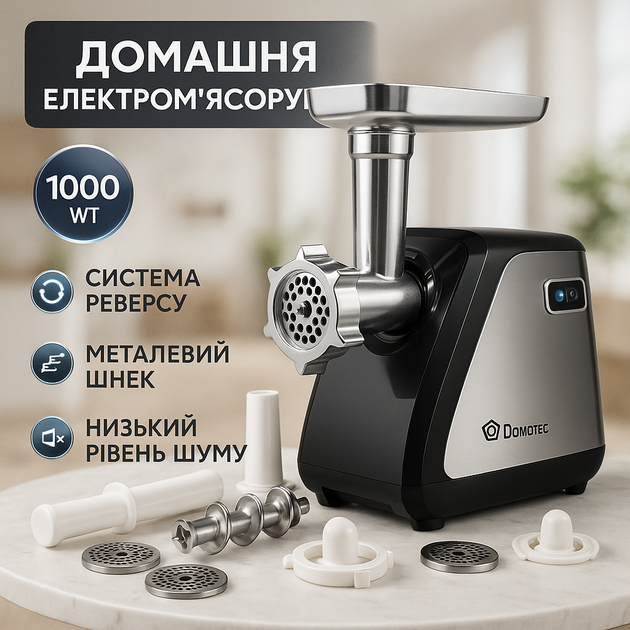 Мясорубка из нержавеющей стали с насадками Domotec XL-73 - Фото 7 Мясорубка из нержавеющей стали с насадками Domotec XL-73 - изображение 7