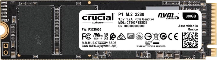 SSD диск Crucial P1 NVMe 500GB M.2 PCIe 3.0 x4 (CT500P1SSD8
