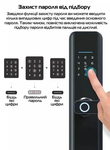 Умный дверной замок с отпечатком пальца, USB, Bluetooth, TUYA биометрический цифровой без ключа. Черный. - изображение 3