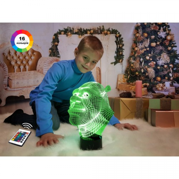 3D ночник подарочная ночная LED лампа светодиодный светильник Шрек с пультом ДУ 16 цветов адаптером на usb батарейках из акрила для дома спальни детской оригинальный подарок ребенку 3DTOYSLAMP - Фото 1 3D ночник подарочная ночная LED лампа светодиодный светильник Шрек с пультом ДУ 16 цветов адаптером на usb батарейках из акрила для дома спальни детской оригинальный подарок ребенку 3DTOYSLAMP - изображение 1