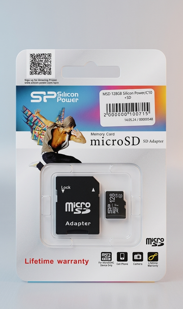Карта пам'яті MicroSD 128GB Silicon Power/C10+SD - Фото 2 Карта пам'яті MicroSD 128GB Silicon Power/C10+SD - изображение 2