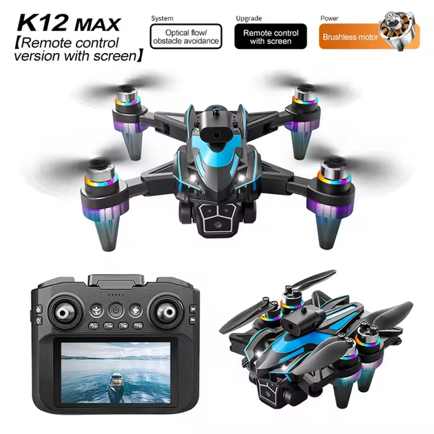 Квадрокоптер дрон K12 MAX з камерою FPV WiFi складний до 100 м до 15 хв пульт керування дрон для початківців утримання висоти Headless 360° фліпи LED - зображення 2