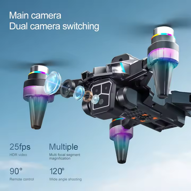 Квадрокоптер дрон K12 MAX з камерою FPV WiFi складний до 100 м до 15 хв пульт керування дрон для початківців утримання висоти Headless 360° фліпи LED - зображення 6