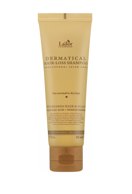 Укрепляющий безсульфатный шампунь Lador Dermatical Hair-Loss Shampoo, 50 мл - Фото 1 Укрепляющий безсульфатный шампунь Lador Dermatical Hair-Loss Shampoo, 50 мл - изображение 1