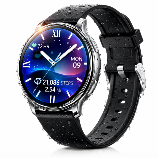 Смарт часы женские Uwatch Smart G35 с черным ремешком для спорта и фитнеса - Фото 1 Смарт часы женские Uwatch Smart G35 с черным ремешком для спорта и фитнеса - изображение 1
