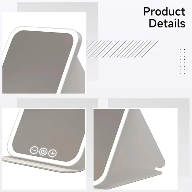 Дзеркало для макіяжу Lighted makeup mirror з LED підсвічуванням, складне, сенсорне керування, Type-C, з регулюванням яскравості - зображення 7
