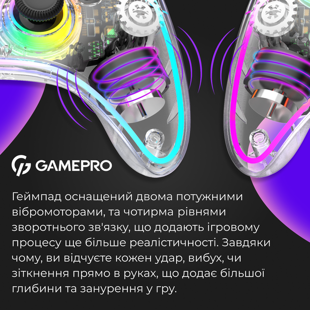 Беспроводной геймпад GamePro GPX13T 2.4G/BT 5.1/USB (Switch/PC/iOS/Android) RGB Transparent - Фото 13 Беспроводной геймпад GamePro GPX13T 2.4G/BT 5.1/USB (Switch/PC/iOS/Android) RGB Transparent - изображение 13