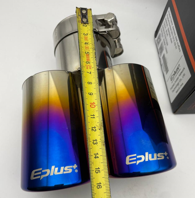 Двойная насадка на глушитель Eplus Blue/Gold из нержавеющей стали (универсальная) 52-58мм - изображение 7