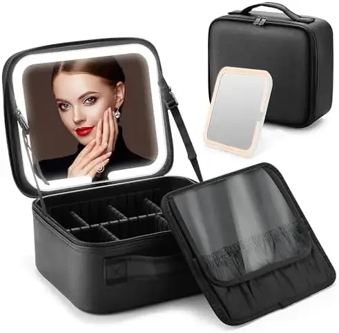 Косметичка-органайзер RIAS CY091-1 з LED дзеркалом та 3 режимами 26x20x10 см Black (3_08033) - зображення 3