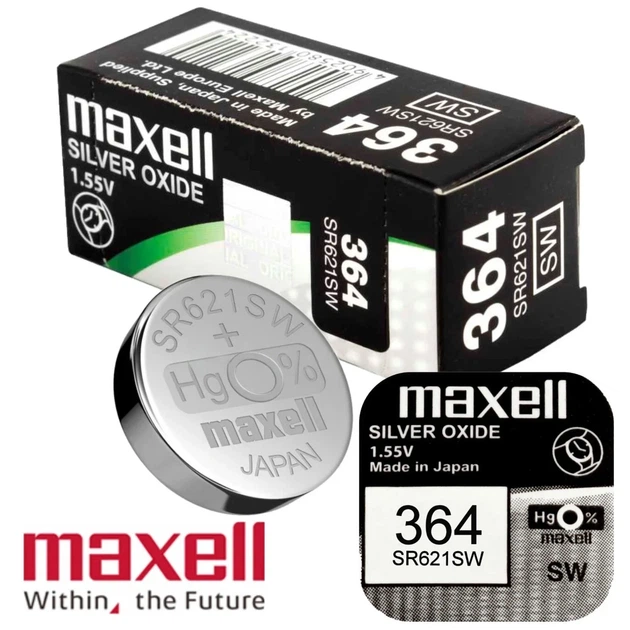 Батарейки Maxell SR621SW (364) 1.55V Silver Oxide, набір 10 шт, срібно-оксидні для годинників - Фото 2 Батарейки Maxell SR621SW (364) 1.55V Silver Oxide, набір 10 шт, срібно-оксидні для годинників - зображення 2
