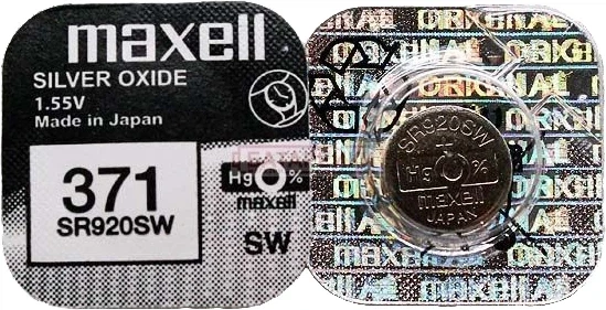 Батарейки Maxell SR920SW (371) 1.55V Silver Oxide, набор 2 шт, серебряно-оксидные для часов - Фото 2 Батарейки Maxell SR920SW (371) 1.55V Silver Oxide, набор 2 шт, серебряно-оксидные для часов - изображение 2