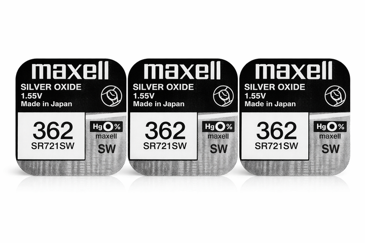 Батарейки Maxell SR721SW (362) 1.55V Silver Oxide, набор 3 шт, серебряно-оксидные для часов - изображение 2