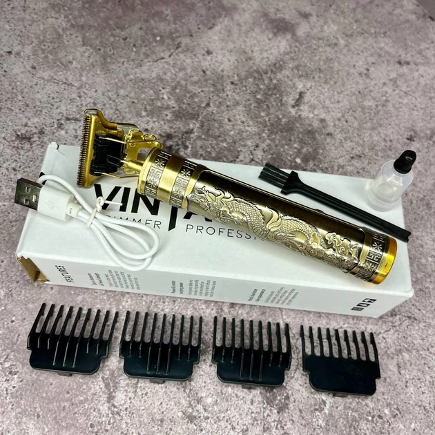 Триммер VINTAGE T9 Digital Bronze Dragon аккумуляторный беспроводной+ 4 насадки - изображение 3