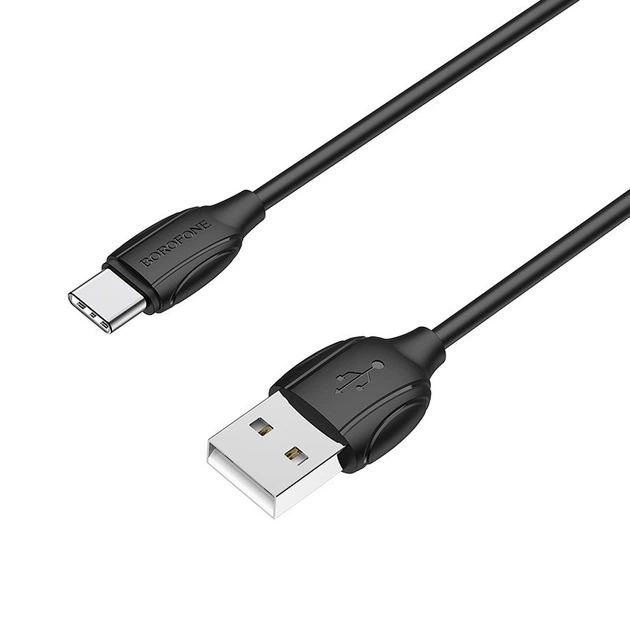 Кабель BOROFONE BX19 USB для Type-C 3A, 1m, PVC, TPE connectors, чорний - Фото 1 Кабель BOROFONE BX19 USB для Type-C 3A, 1m, PVC, TPE connectors, чорний - зображення 1