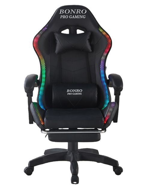 Кресло геймерское Bonro B-144 массажное на колесах до 150 кг с подсветкой RGB подставкой для ног Черный (127-76-42401046) - изображение 2
