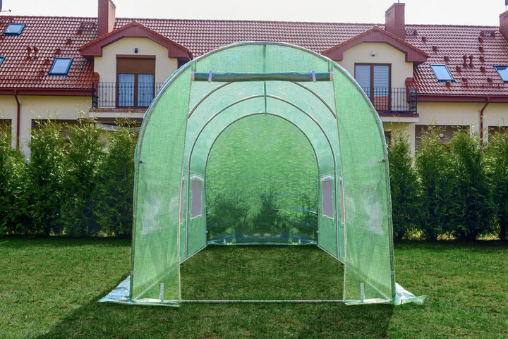 Теплица садовая 9 м² 4,5×2×2 м с окнами пленка армированная UV-4 140 г/м² оцинкованный каркас Ø19 мм зеленая - изображение 4