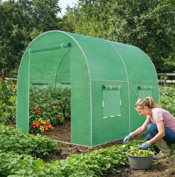 Садовая теплица 4 м² 2×2×2 м с окнами пленка армированная UV-4 140 г/м² оцинкованный каркас Ø19 мм зеленая - изображение 4