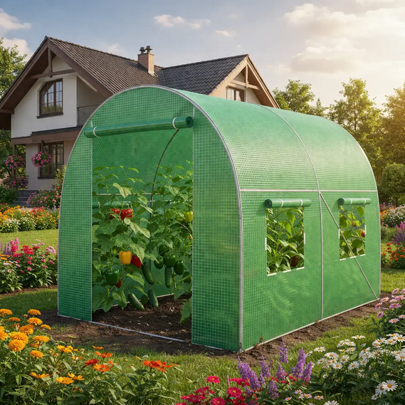 Садовая теплица 4 м² 2×2×2 м с окнами пленка армированная UV-4 140 г/м² оцинкованный каркас Ø19 мм зеленая - изображение 7
