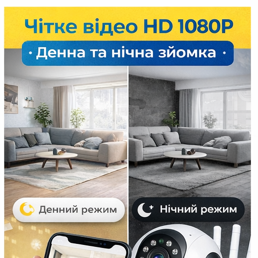 Відеоняня, Внутрішня Wi-Fi камера спостереження з поворотом 355°, HD 1080p, нічне бачення, датчик руху, двосторонній аудіозв'язок, сирена, слот microSD до 64 ГБ - зображення 6