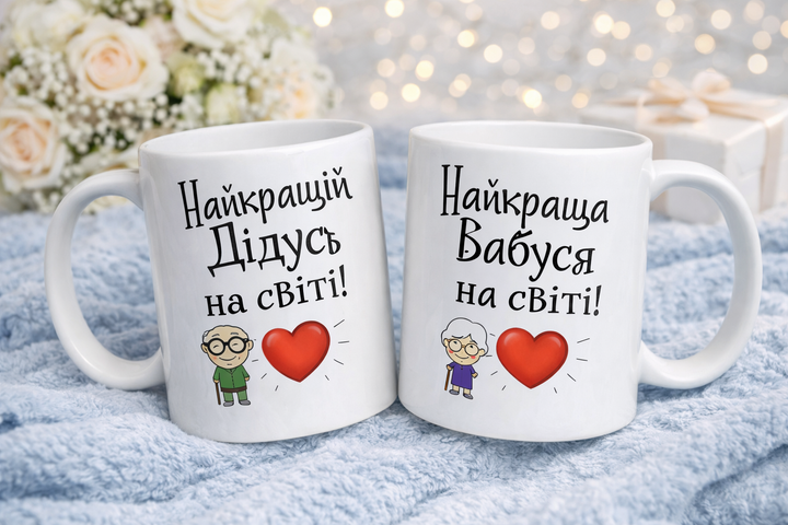 Комплект чашек для дедушки и бабушки. Чашки "Лучший дедушка и лучшая бабушка в мире". Объем 330мл - Фото 1 Комплект чашек для дедушки и бабушки. Чашки "Лучший дедушка и лучшая бабушка в мире". Объем 330мл - изображение 1