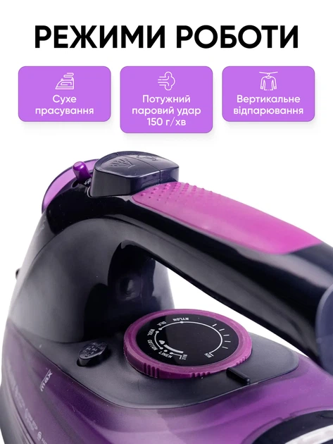 Утюг SOKANY AJ-2085 Purple беспроводной с керамической подошвой 2400 Вт (107-80-HP-UR-2) - Фото 5 Утюг SOKANY AJ-2085 Purple беспроводной с керамической подошвой 2400 Вт (107-80-HP-UR-2) - изображение 5