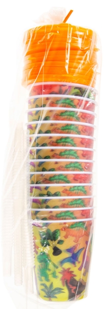 Zestaw kubków Duckiez Dinozaury ze słomką i pomarańczową pokrywką 250 ml 12 szt (5413247181794) - obraz 2