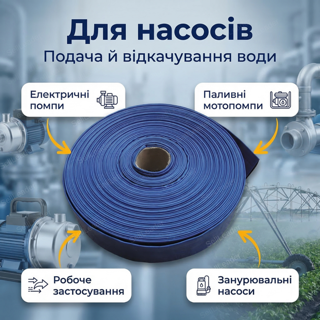 Плоский шланг 50 м 1"/25 мм 2 бар для воды полива сада газона мойки напорный армированный рукав ПВХ - изображение 7