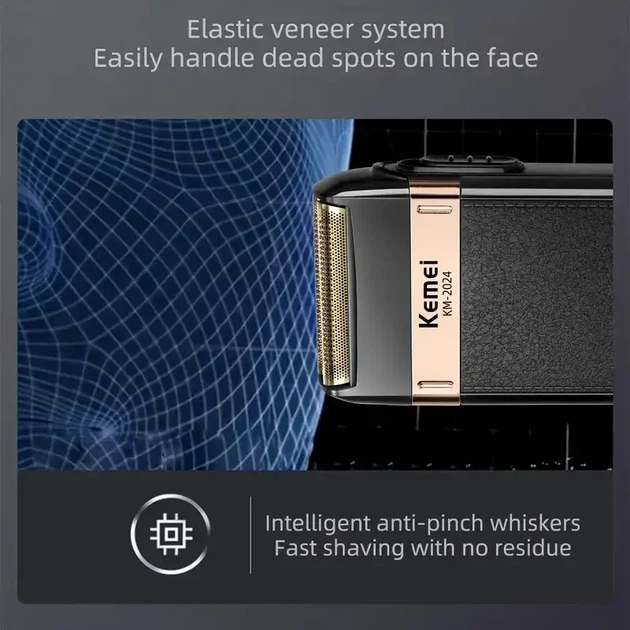Kemei KM-2024 шейвер для мужчин (серый, USB, двойная головка) - изображение 6