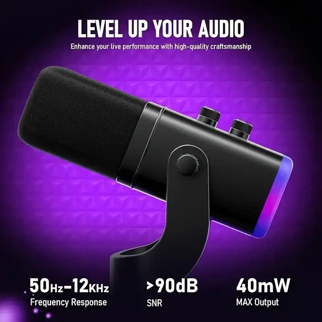 Динамічний мікрофон XLR/USB з RGB підсвіткою, для стрімінгу, подкастів, ігор і вокалу, з Mute та виходом для навушників - зображення 10